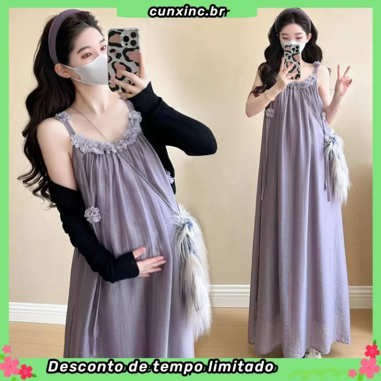 Vestido de Maternidade Verão Tendência Mãe Nova