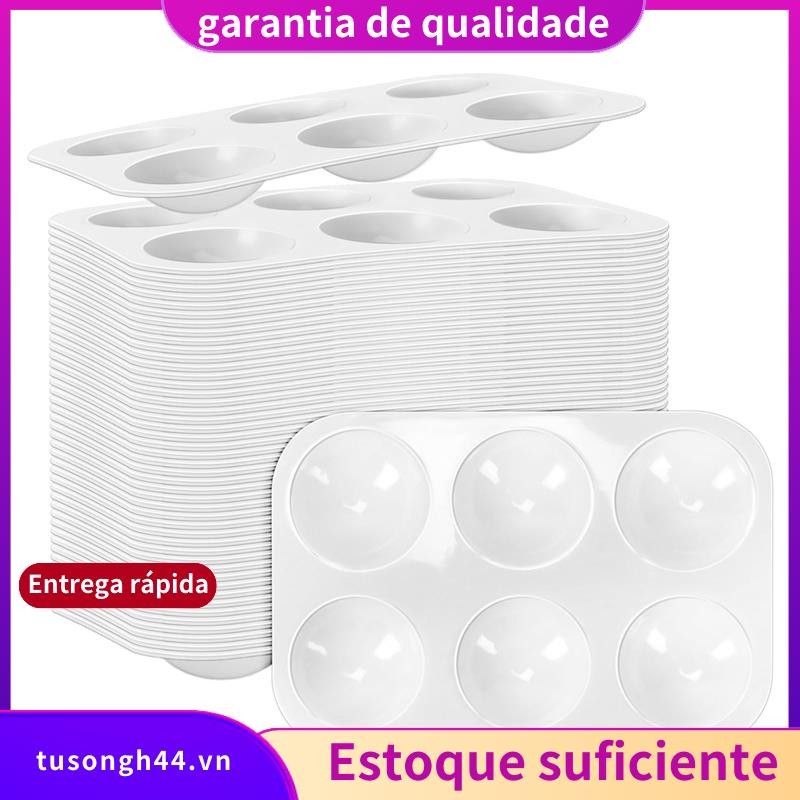 Paleta De Aquarela De Plástico Branco , 50 Peças , Paletas De Pintura Retangulares De 6 Poços Bandej