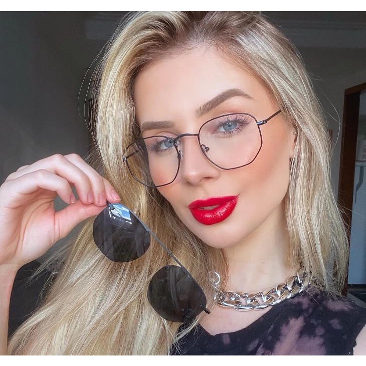 Armação de óculos hexagonal clip on 2 em 1 lent