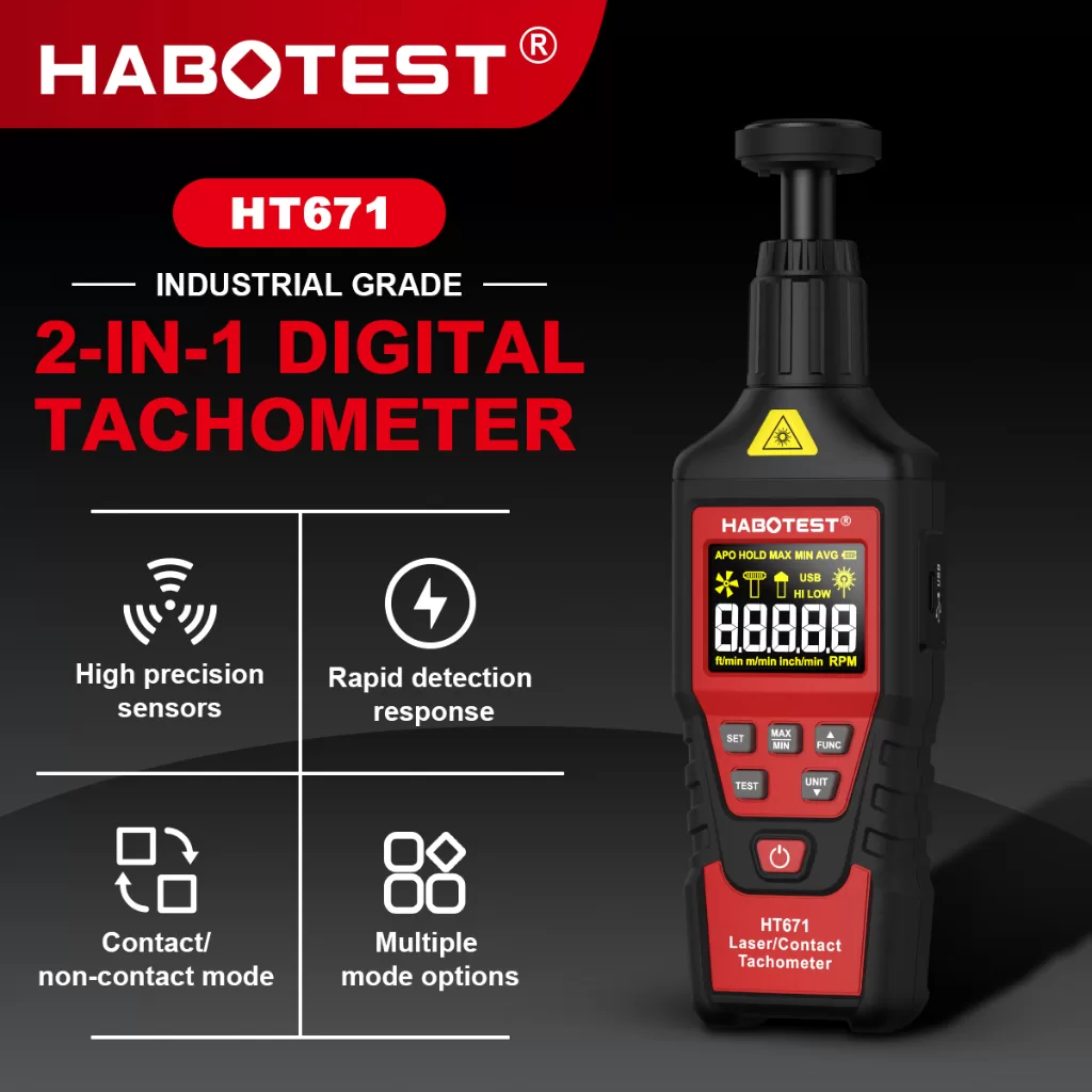 HABOTEST HT671 2 Em 1 Laser/Tacômetro De Contato Digital Rpm E Medidor De Velocidade De Comprimento