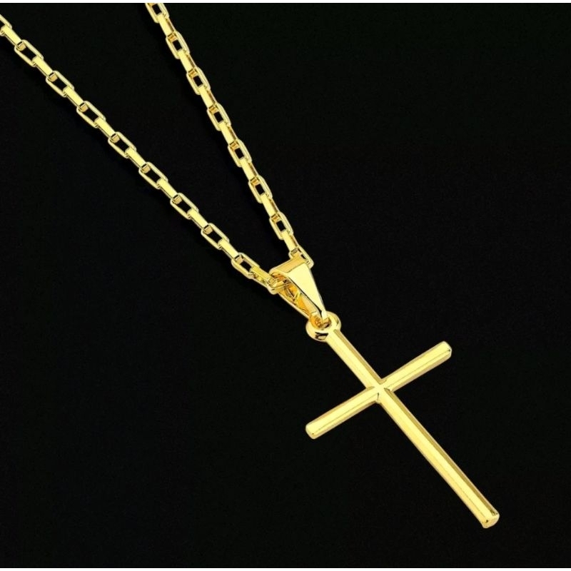 Corrente + Pigente Cruz Palito Banhado a Ouro 18k Cordão Cartier Corrente Masculina Banhado a Ouro E