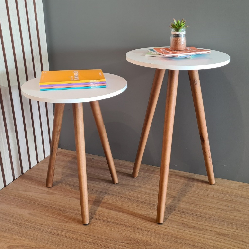 Jogo de Mesinhas Canto E Apoio De Sofá Pe Palito de Madeira Sala Quarto