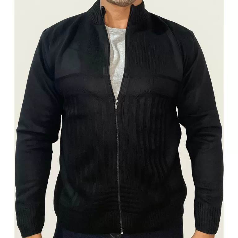 Jaqueta Masculina Elegante Tricot Gola Alta de Zí