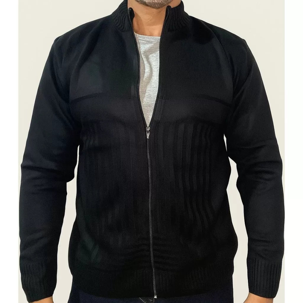 Jaqueta Masculina Elegante Tricot Gola Alta de Zíper Manga Longa Lã Inverno 2026