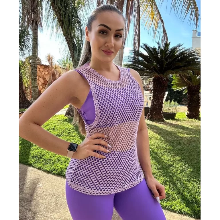 Blusa Feminina Regata Cavada Arrastão Fitness  Le