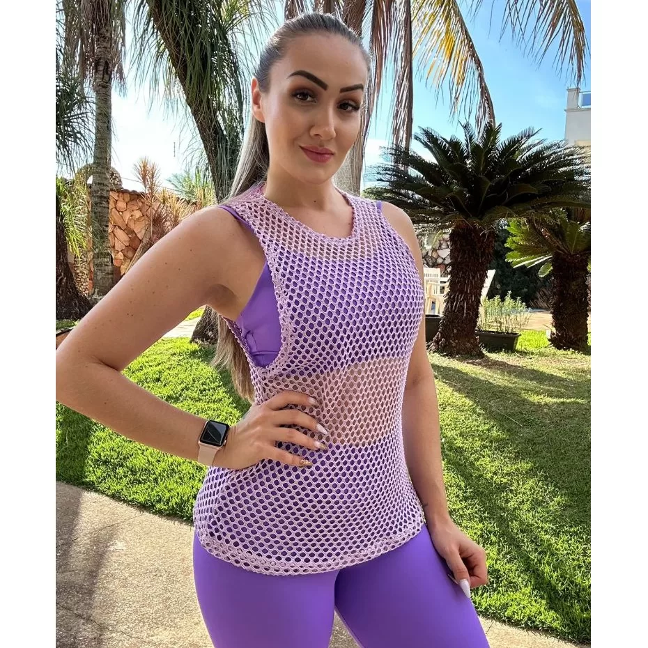 Blusa Feminina Regata Cavada Arrastão Fitness  Leve Academia