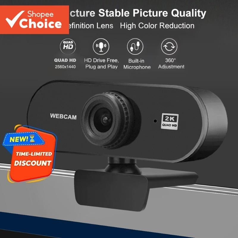 Câmera USB HD 2K QUAD Webcam Com Microfone Embutido Adequada Para Reuniões On-Line Ao Vivo (Preta)