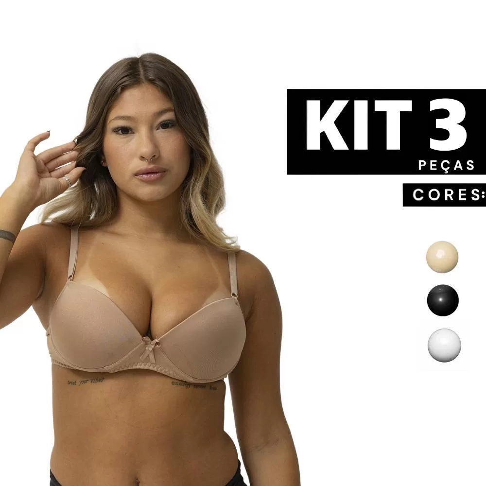Kit 1 à 3 Sutiã Básico Com Bojo e Aro Alça Fina Ajustável e Confortável para o Dia a Dia