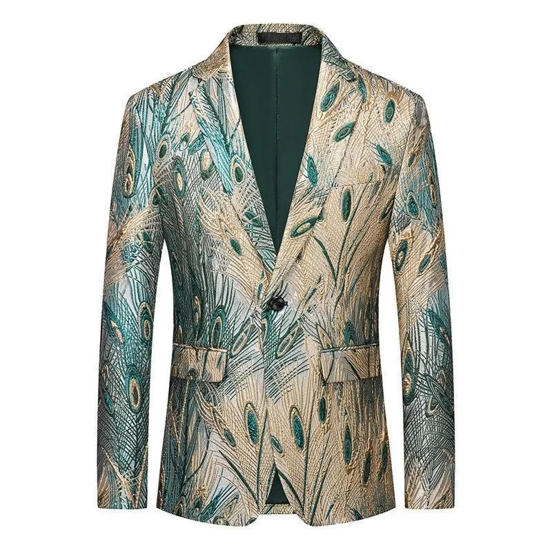 Envio em 24 horas 2024 Primavera e Outono Nova Moda Blazer de Cauda de Pavão em Folha de Ouro Esti