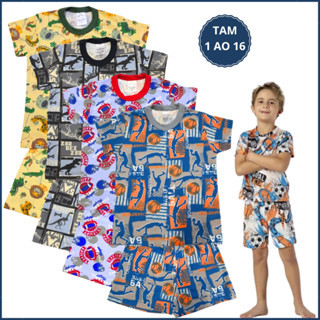Kit 8 Peças Pijama Infantil Menino Verão 4 Camis