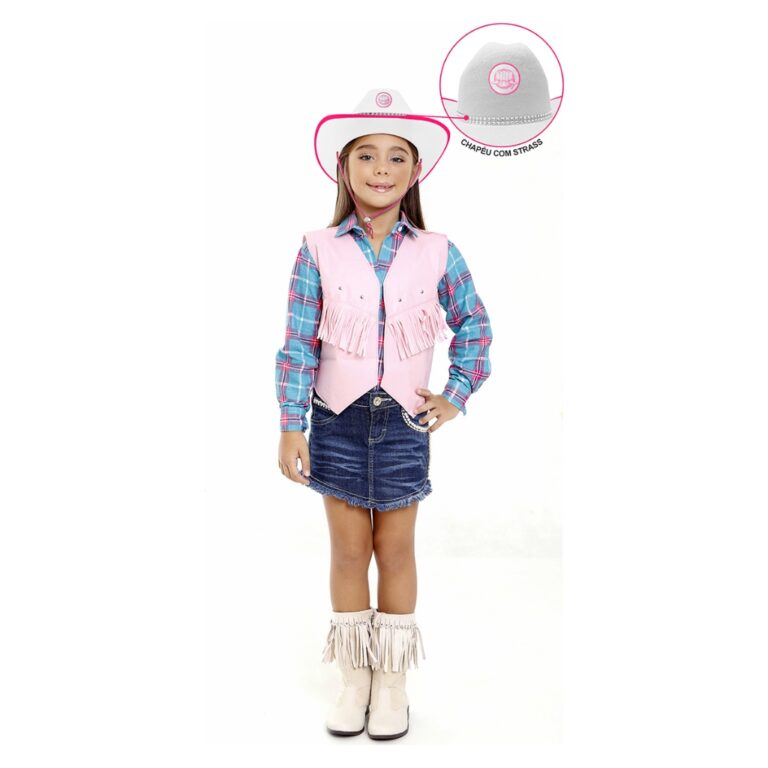 Kit Colete E Chapéu Strass Infantil Country Festa