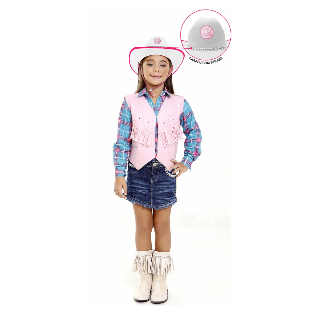 Kit Colete E Chapéu Strass Infantil Country Festa Junina