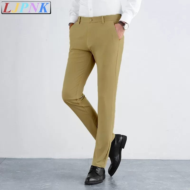 Calças Masculinas LJPNK Slim Fit Ice Silk  Refrescantes Com Cintura Elástica Perfeitas Para O Calor