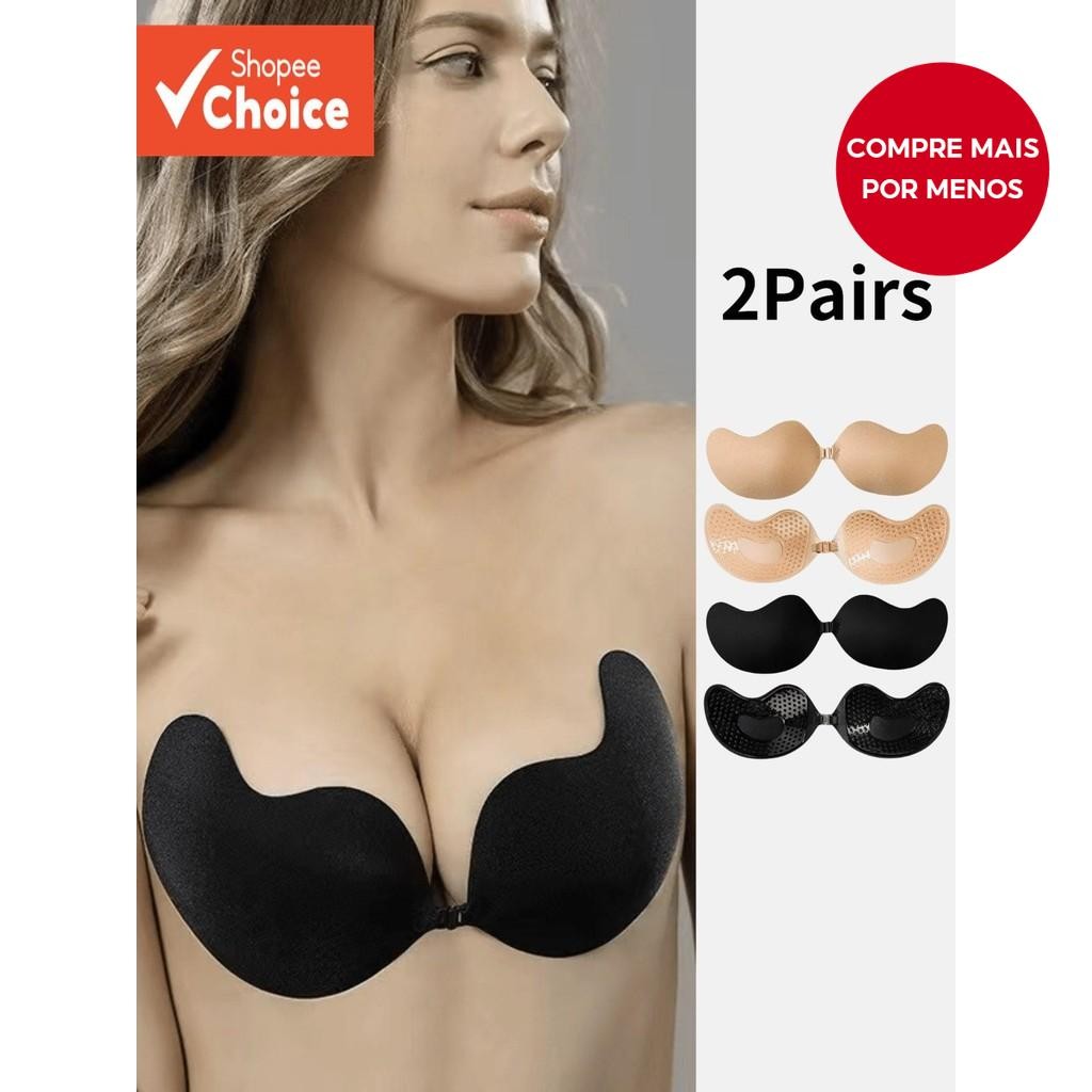 2 Peças De Sutiãs Adesivos Sem Alças Push-Up-Copo Ab Invisível Autoadesivo Corte Baixo (Preto/Pele)
