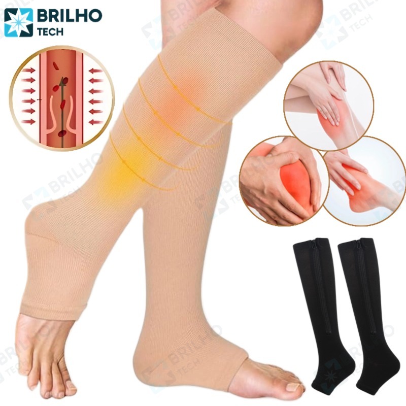 Par S/L Média Compressão Varizes Pernas Cansadas Inchaço Dores 3/4 Zíper 20-30 Mmhg Compressão Uniss