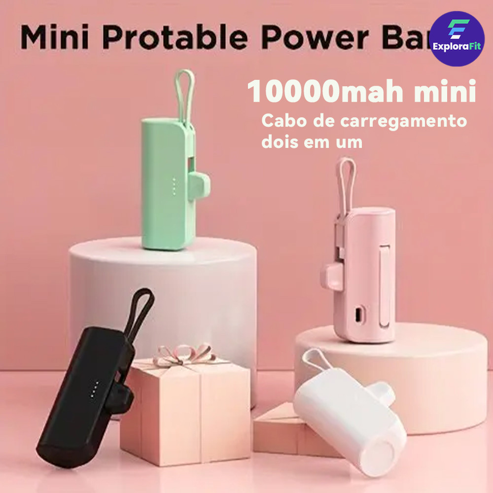 Power Bank Mini Sem Fio 2em1 – 5000mAh, Bateria Portátil para iPhone e Celulares com USB-C