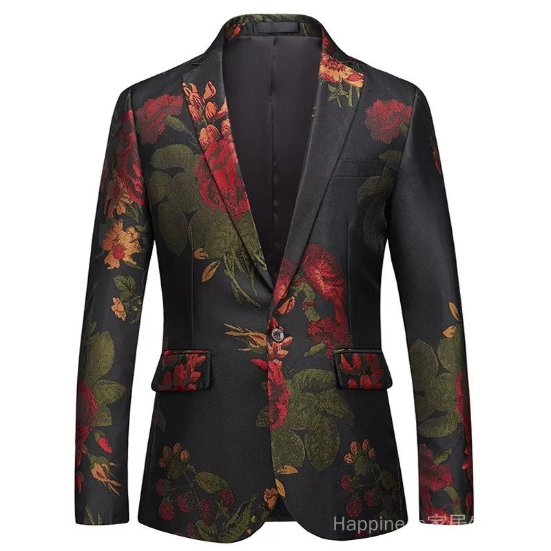 Envio em 24 horas  Blazer Casual Masculino de Botão Único, Terno Pequeno, Estilo Floral Coreano, Bl