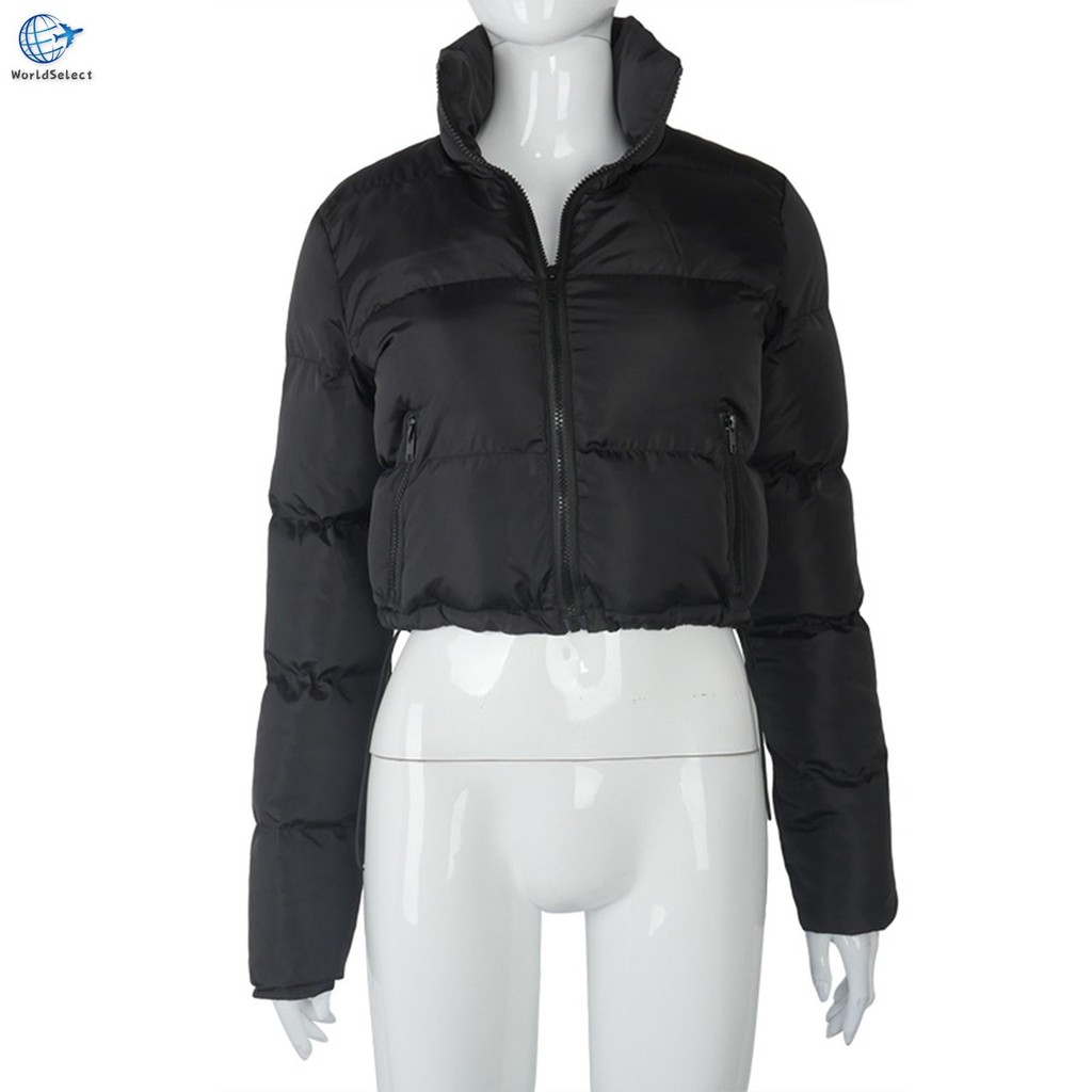 Jaquetas Femininas Gola Alta Manga Comprida Quente Casual Com Zíper Casaco Curto Outwear