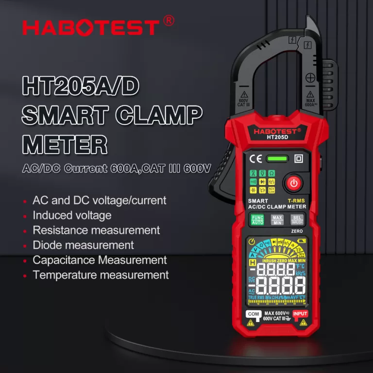 HABOTEST HT205 Braçadeira Medidor 600A AC/DC Dete