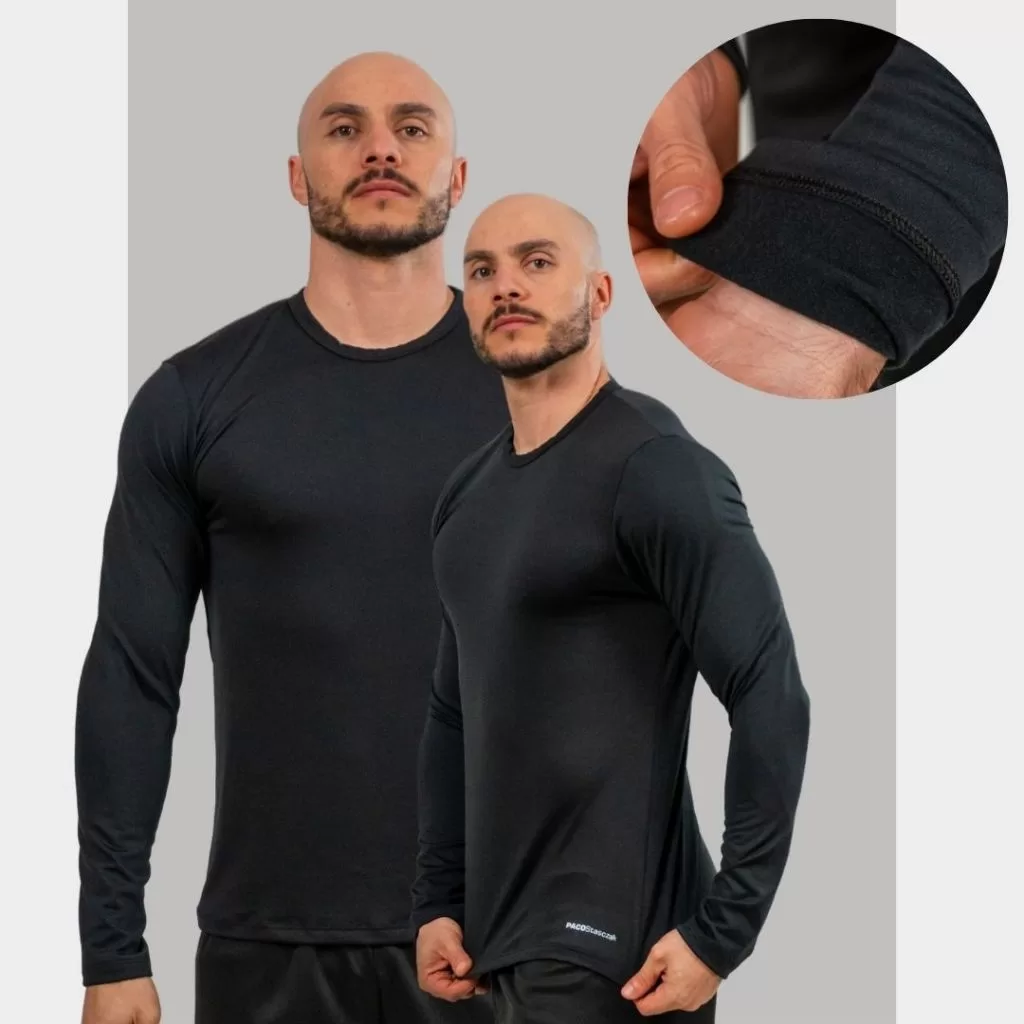 Camiseta Masculina Peluciada Preta Térmica Lisa Blusa pra Inverno e Frio