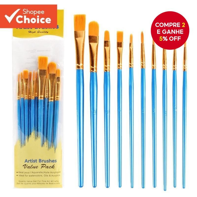 Conjunto De Pincéis Profissionais De 10 Peças-De Cabelo De Nylon Para Acrílico/Óleo/Aquarela (Vários