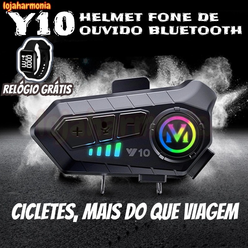 Y10 Fone para Capacete de moto Com Luz Ambiente Bluetooth 5.3 Para Capacete Ipx6 À Prova Dágua Para