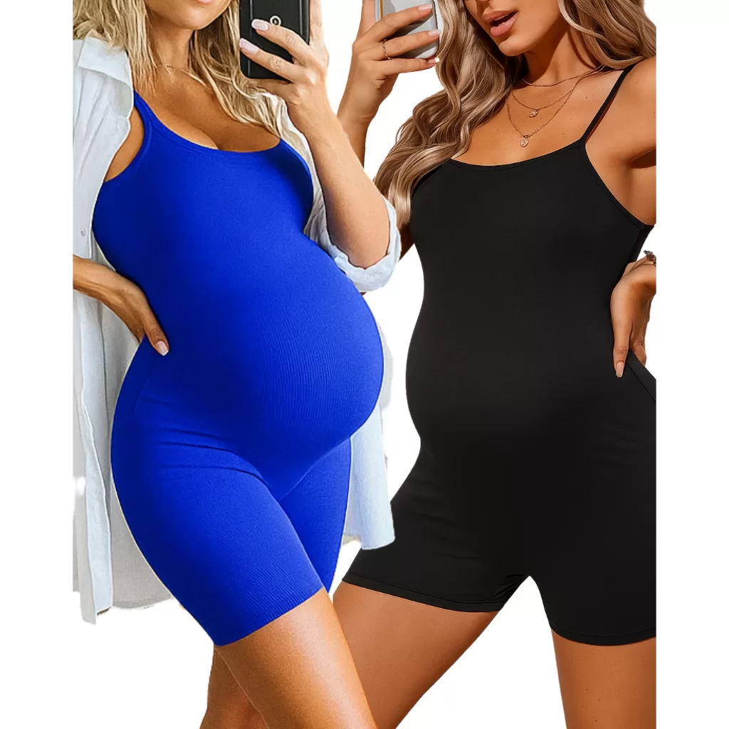 Kit 2 Macaquinhos Gestante Suplex Premium + Ribana Canelado Roupa Grávida Feminina Confortável