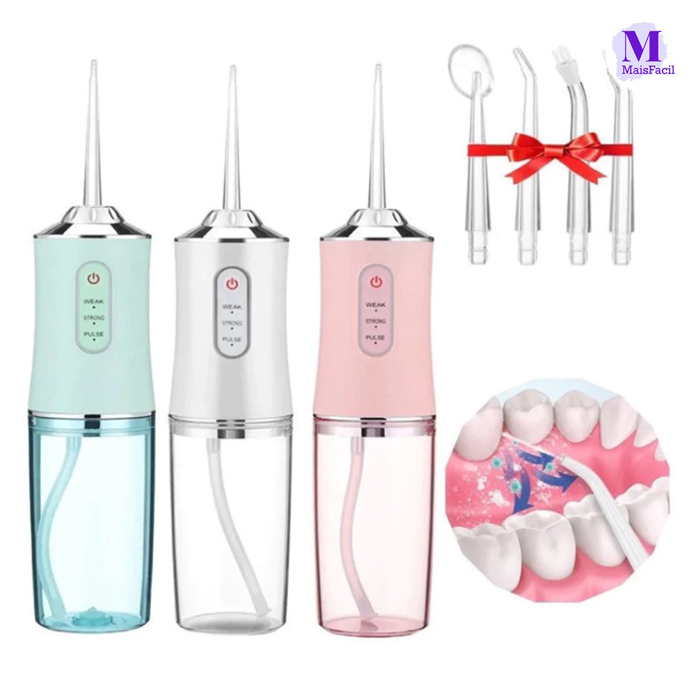 Irrigador Bucal USB Multifuncional 3 em 1 Jato Água Fio Dental Limpador Dentes