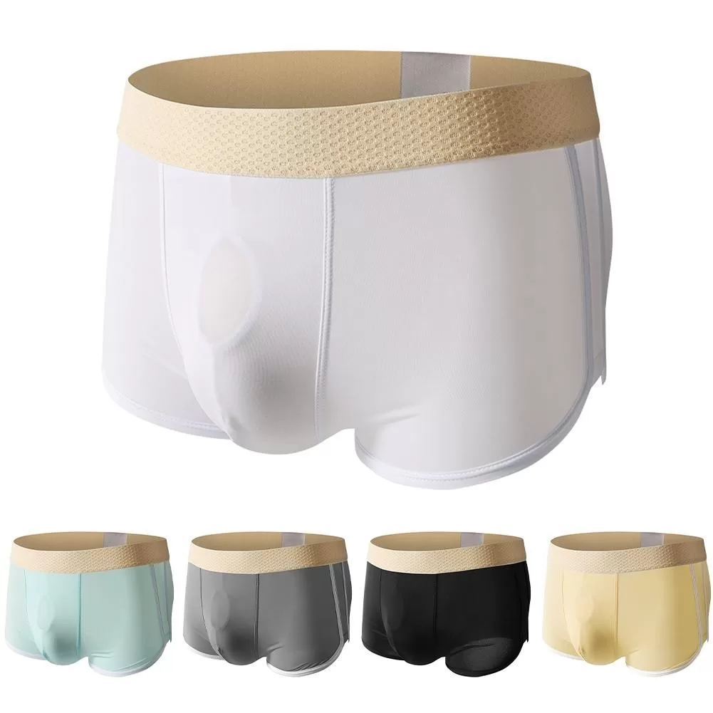 Homens De Secagem Rápida Seda Gelo Respirável Bolsa Cueca Boxershorts