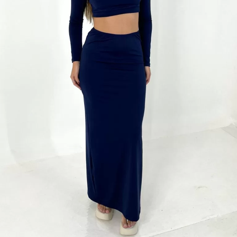 Saia Longa Feminina com Fenda Atrás Cintura Alta 