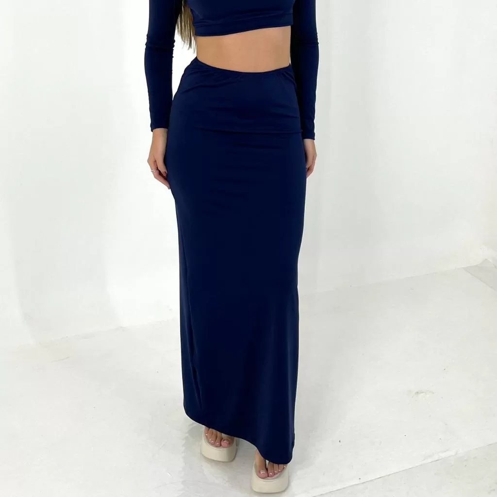 Saia Longa Feminina com Fenda Atrás Cintura Alta Nova Fashion Suplex Premium