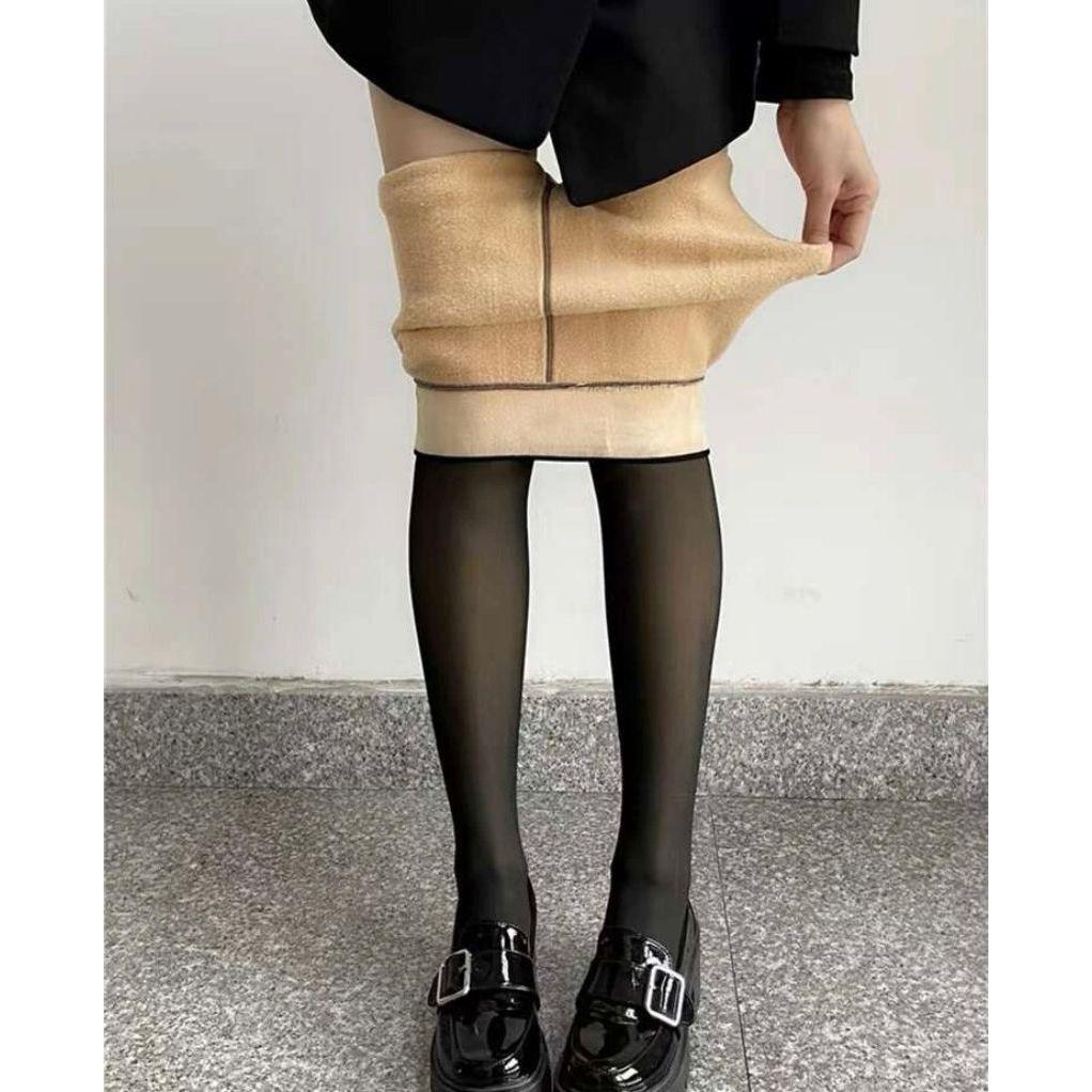 Meia-Calça Térmica Forrada Peluciada Translúcida De Lã Quente Feminina Para Inverno