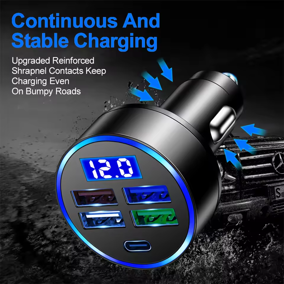 Carregador De Carro De 5 Portas De Carregamento Rápido PD QC3.0 USB Telefone Para Type C Adaptador N