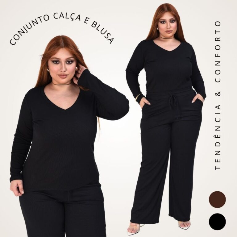 Conjunto Plus Size Calça Pantalona Wide Leg e Blu
