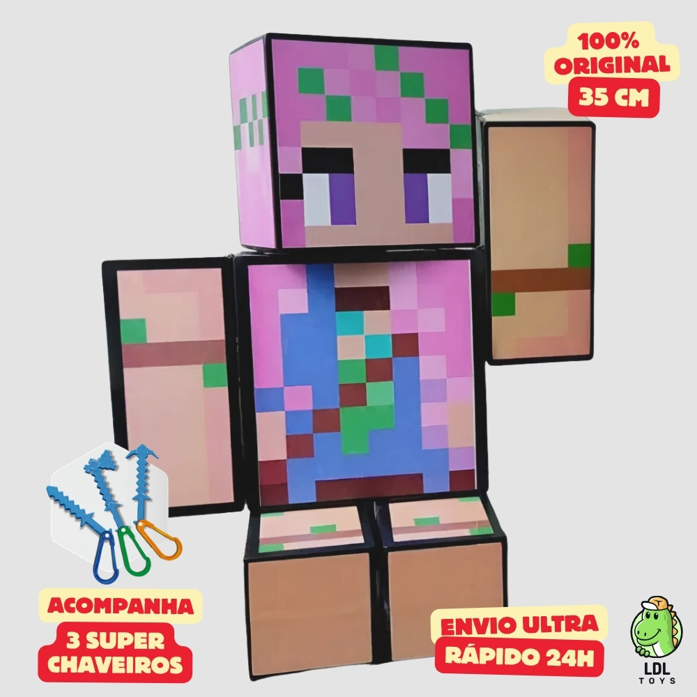 Boneco Cup Cake 35cm Articulado Acompanha 3 Chaveiros Youtuber Streamer Original Algazarra