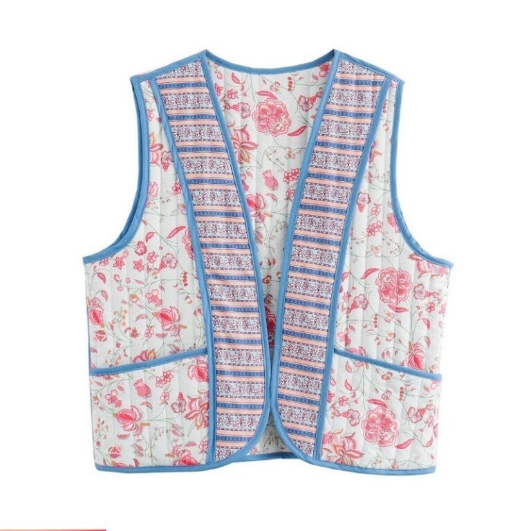 Colete feminino retrô rosa estampado gola meia ab
