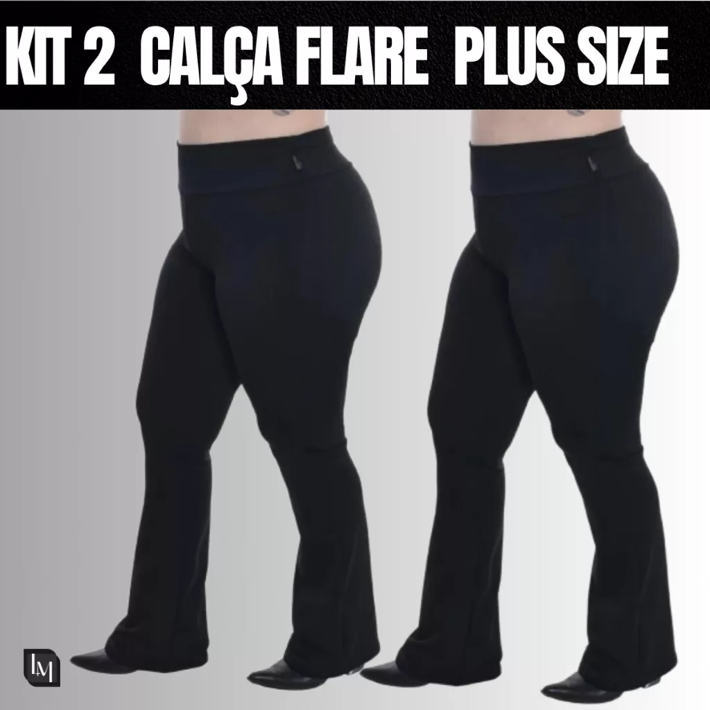 Kit 2 Calça Flare Plus Size Feminina | Cintura Alta | Moda Casual e Confortável