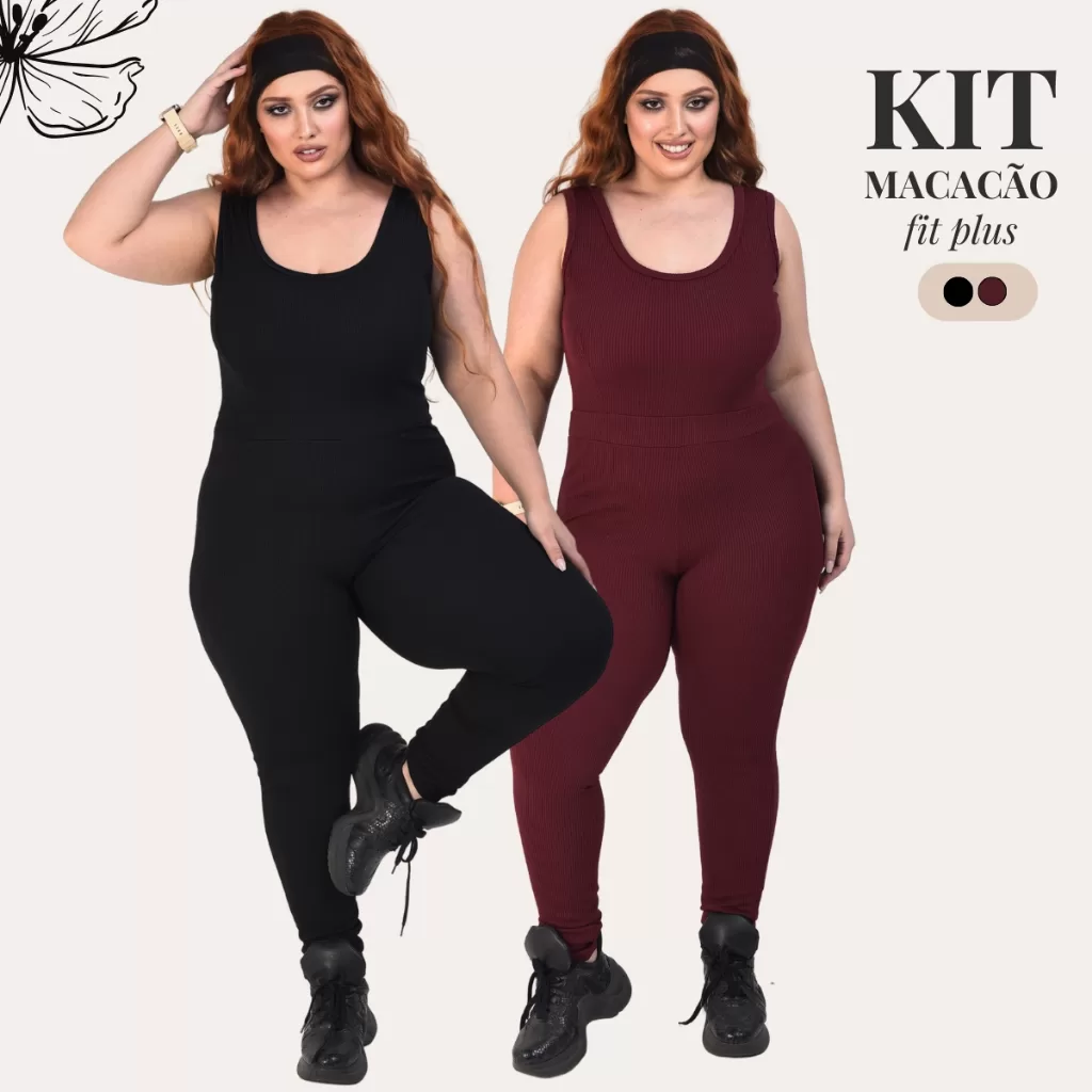 Kit C/ 2 Macacões Femininos Plus Size Com Gola Redonda Cor Lisa G1 ao G3