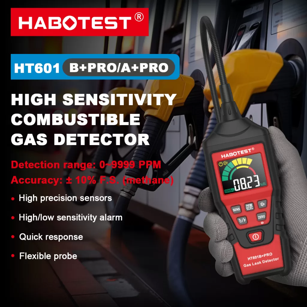 HABOTEST HT601A +/B + PRO Detector De Vazamento De Gás Som E Tela Alarme Combustível Inflamável 0-10