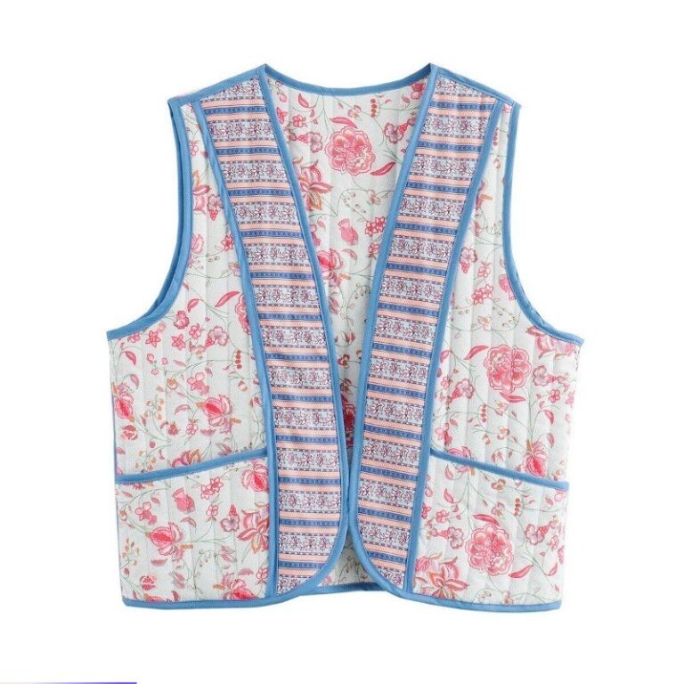 Colete feminino retrô rosa estampado gola meia ab