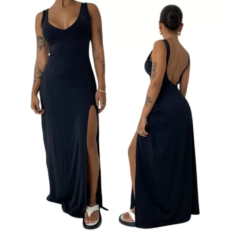 Vestido Longo Feminino Costa Nua Forro Duplo Confo
