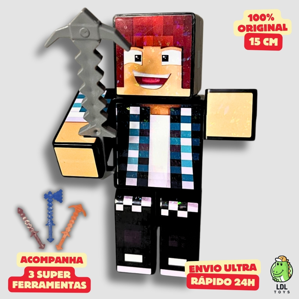 Boneco Authentic Games 15cm Articulado Acompanha 3 Ferramentas Youtuber Original Algazarra