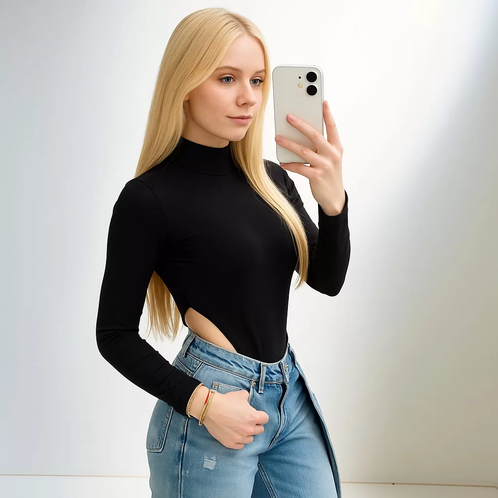 Body Preto Feminino Manga Longa Com Recorte Sensual Collant Sexy Moda 2025