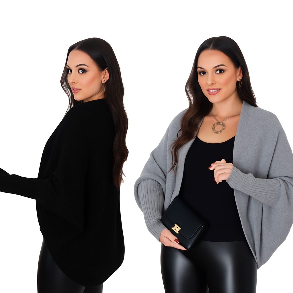 Kit com 2 Cardigan Capa Casaco Manga Longa Feminino Tricot Kimono Casaquinho Inverno Quentinho