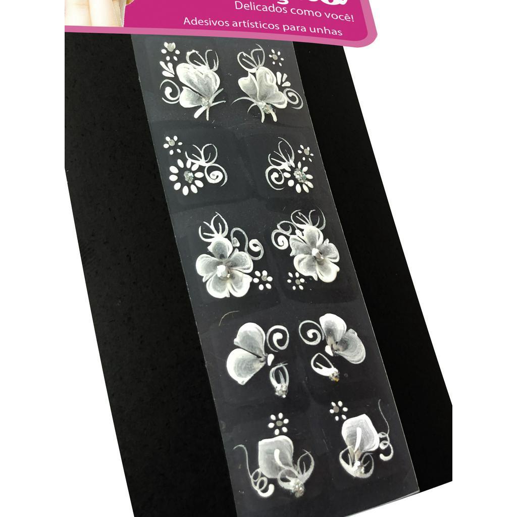Kit 100 Adesivos Unhas Arte Sedução, Artesanal, Branquinho