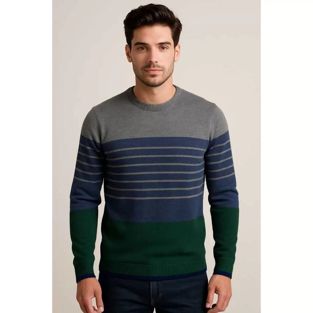 Blusa Suéter Frio Masculino Suéter Listrada BásicaOutono-Inverno REF:234