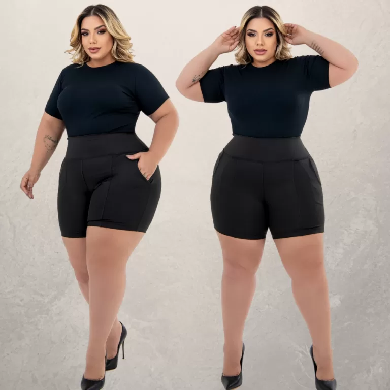Kit 2 Bermudas Plus Size Leggings Cintura Alta Mod