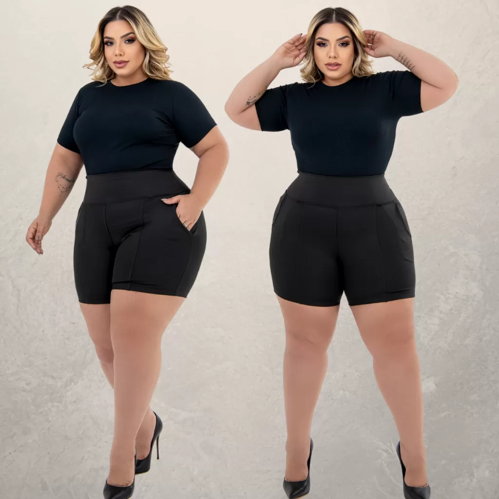 Kit 2 Bermudas Plus Size Leggings Cintura Alta Modeladora Com Bolso Do GG ao G4