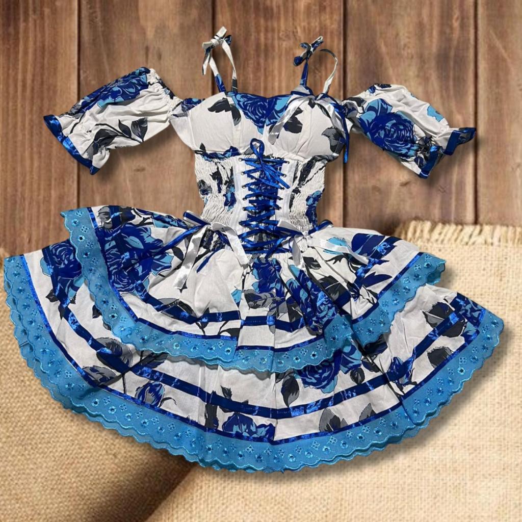Vestido Caipira Feminino de Festa Junina Luxo Super Rodado Acinturado – Vestido Junino