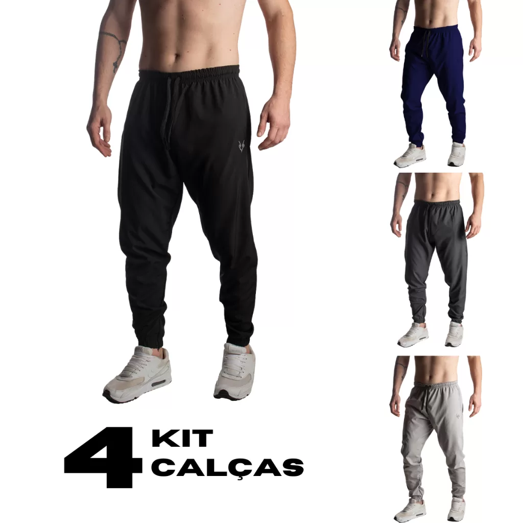 Kit 4 Calças Jogger Masculina Esportiva Flexível com Zíper